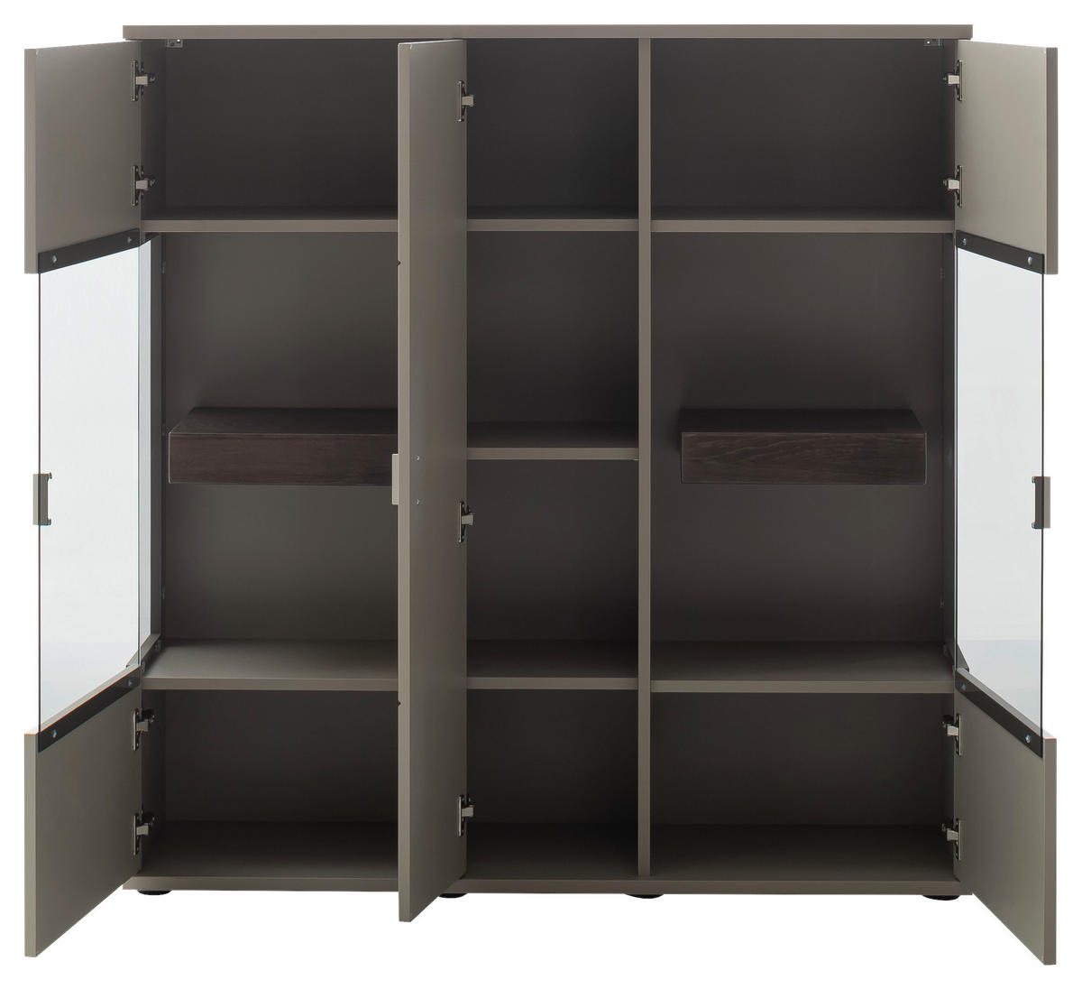 FÉLMAGAS SZEKRÉNY 130/134/37 cm  - tölgyfa színű/nikkelszínű, Design, faalapú anyag/Üveg (130/134/37cm) - Novel