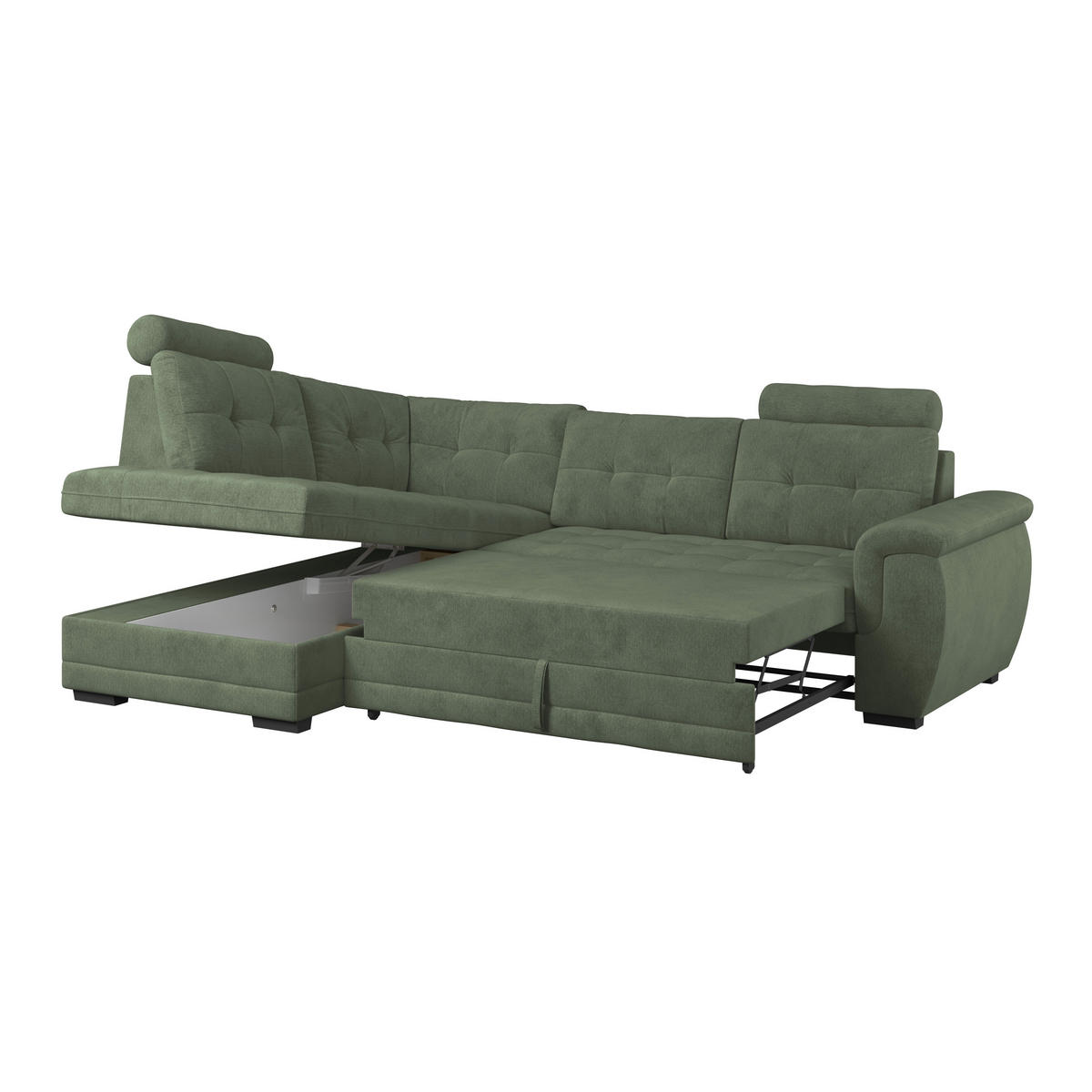 ECKSOFA  Mikrofaser, Struktur Grün  - Schwarz/Grün, Konventionell, Kunststoff/Textil (183/251cm) - MID.YOU