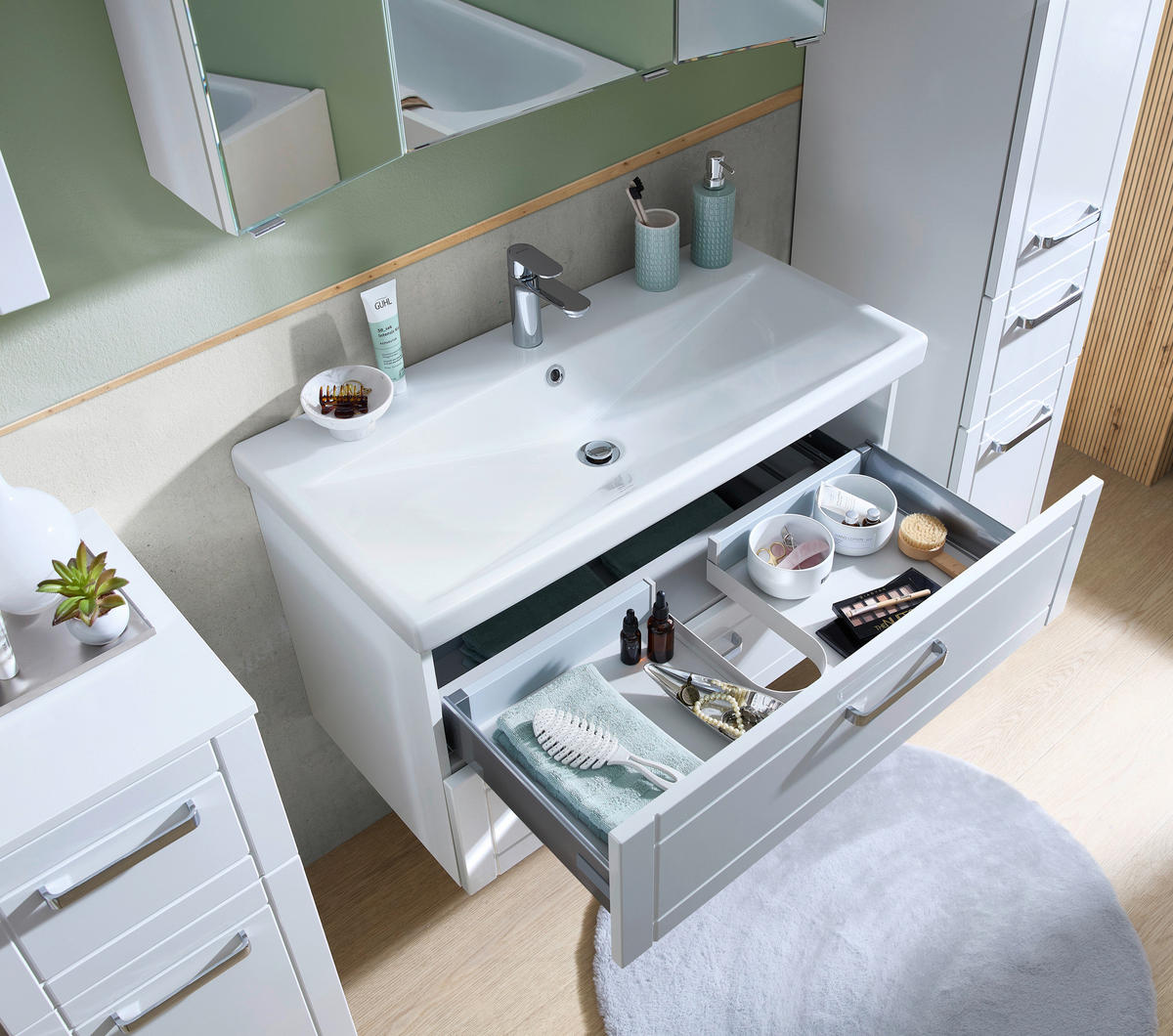 BADEZIMMER 6-teilig  in 160 cm  - Chromfarben/Weiß Hochglanz, MODERN, Glas/Keramik (160cm) - Sadena