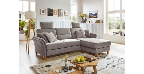 ECKSOFA inkl. Funktion Graubraun Flachgewebe  - Eichefarben/Graubraun, KONVENTIONELL, Holz/Textil (252/162cm) - Cantus