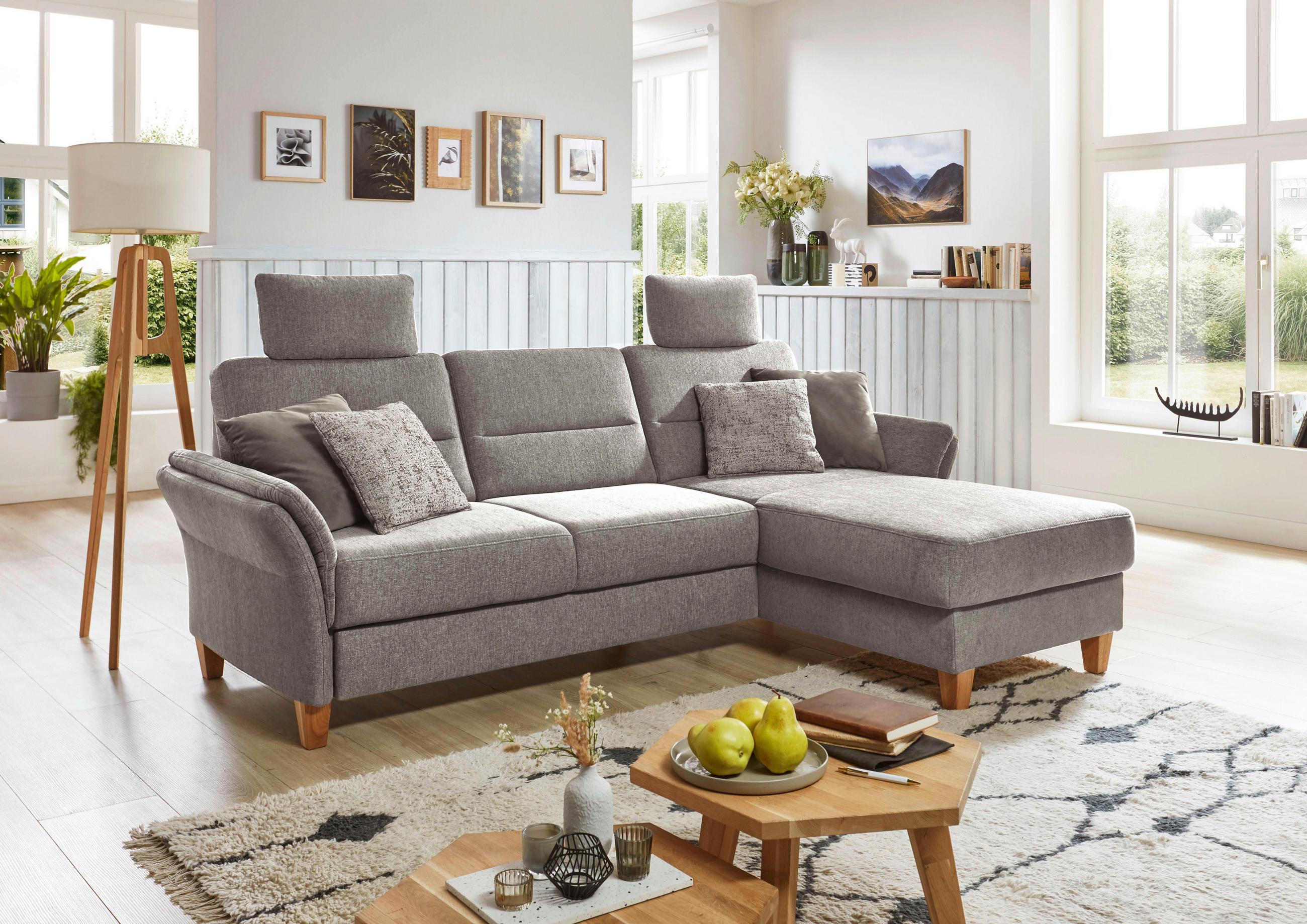 ECKSOFA in Flachgewebe Graubraun  - Eichefarben/Graubraun, Konventionell, Holz/Textil (252/162cm) - Sit & More
