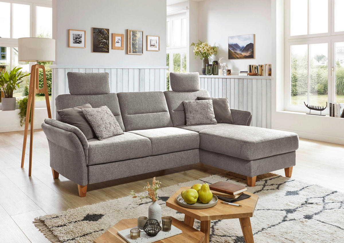 ECKSOFA in Flachgewebe Graubraun  - Eichefarben/Graubraun, Konventionell, Holz/Textil (252/162cm) - Sit & More