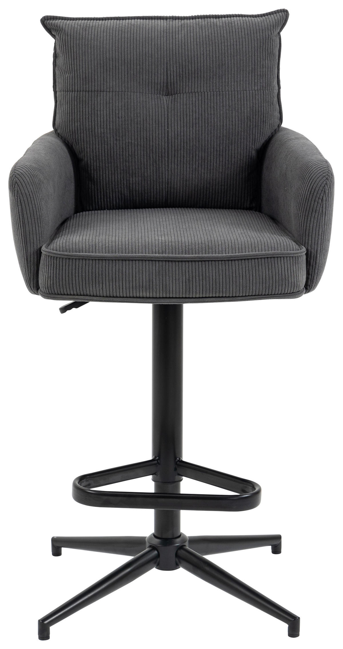 BARHOCKER Cord Anthrazit Eisen Sitzfläche 360° drehbar, Stoffauswahl, inklusive Armlehnen  - Anthrazit/Schwarz, Design, Textil/Metall (54/98-120/58cm) - Novel