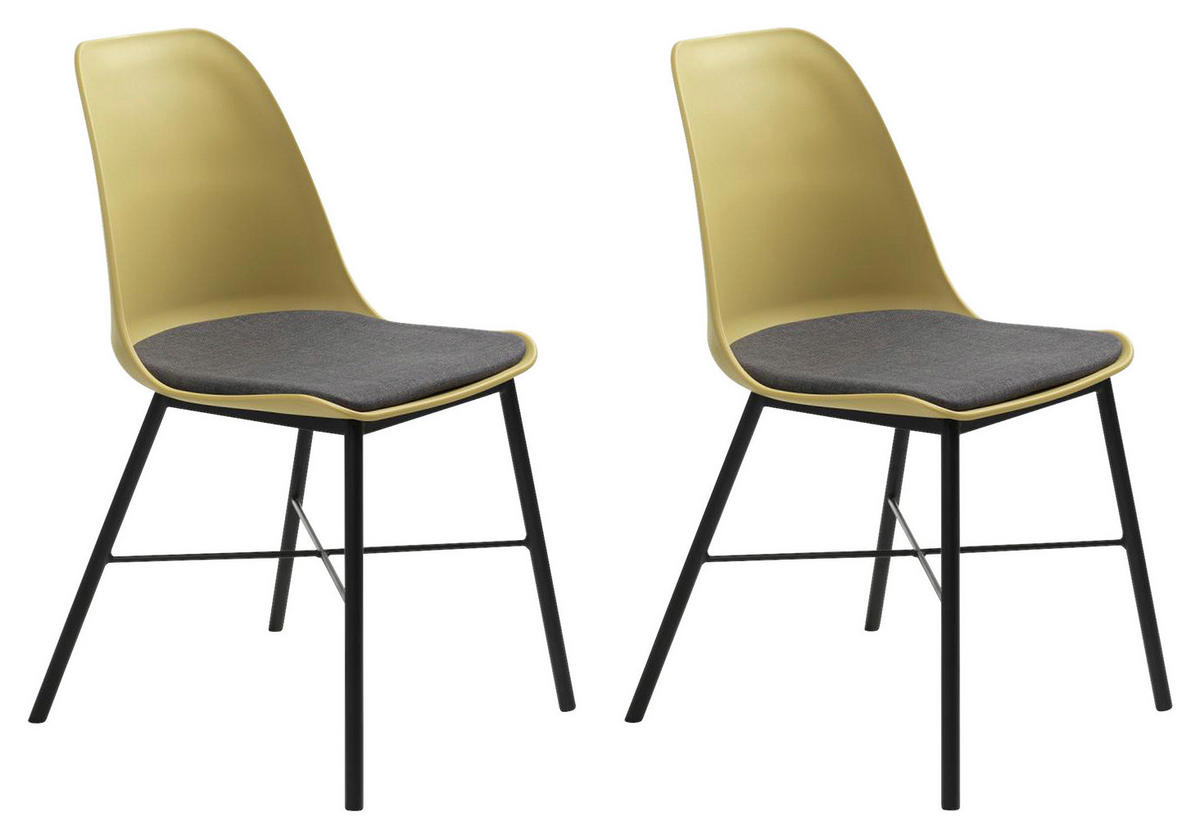 STUHL-SET 2 Stück  in matt  - Hellgelb/Schwarz, MODERN, Kunststoff/Textil (47/83/54cm) - Livetastic