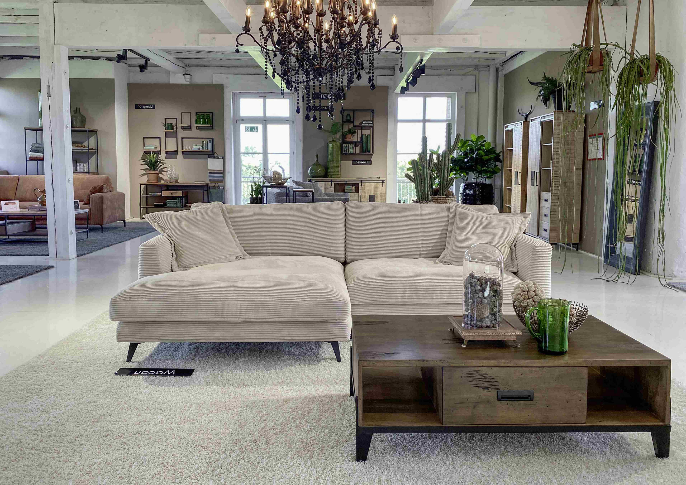 ECKSOFA Beige Cord  - Beige/Schwarz, LIFESTYLE, Textil/Metall (140/270cm) - Landscape