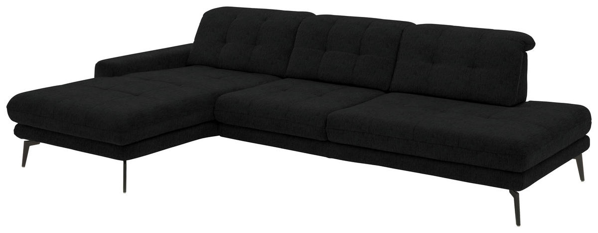 ECKSOFA in Flachgewebe Schwarz  - Schwarz, Design, Textil/Metall (190/309cm) - Beldomo Style