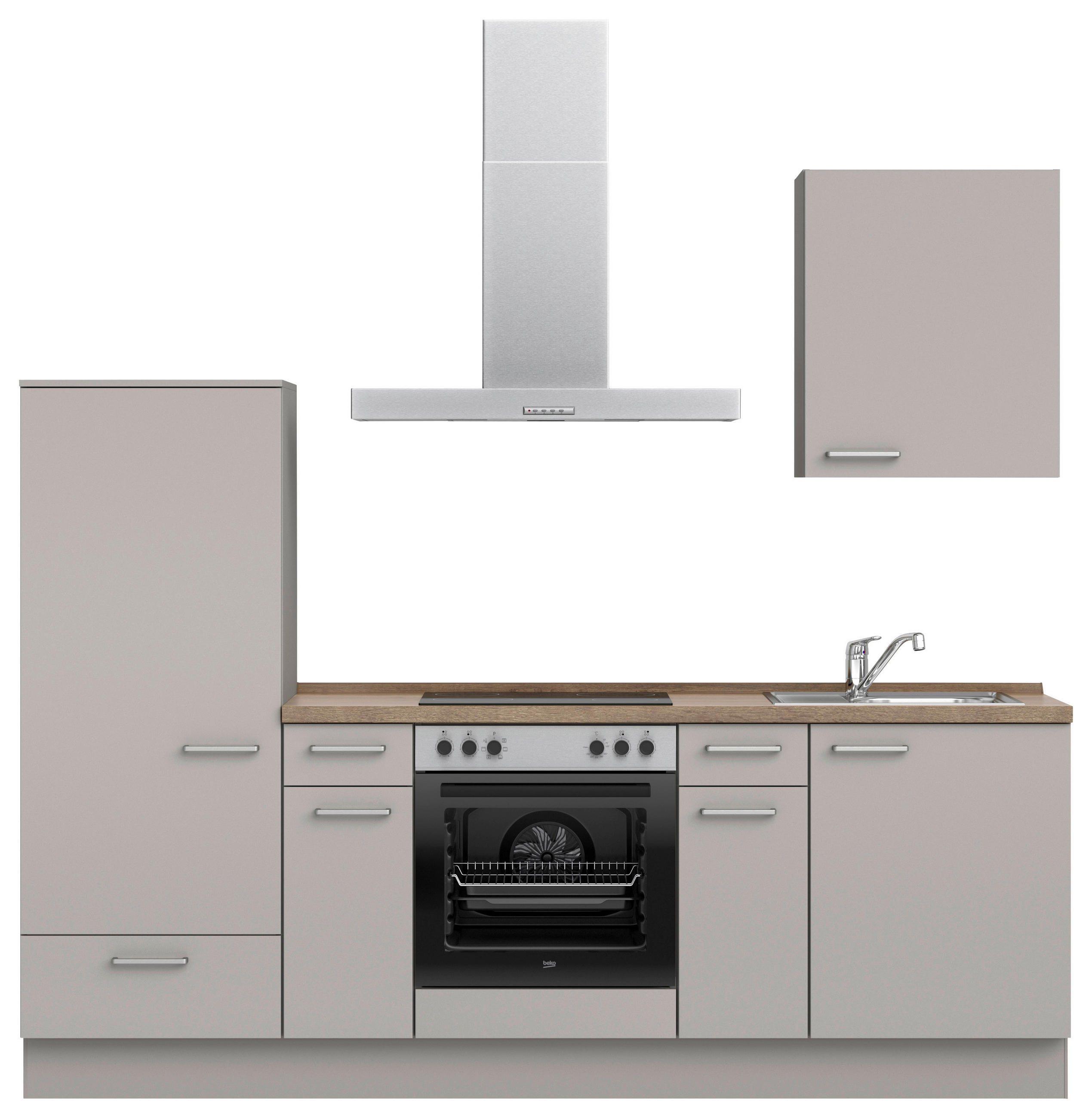 KÜCHENBLOCK 240 cm   in Grau, Eiche dunkel  - Eiche dunkel/Edelstahlfarben, MODERN, Holzwerkstoff/Metall (240cm) - Nobilia