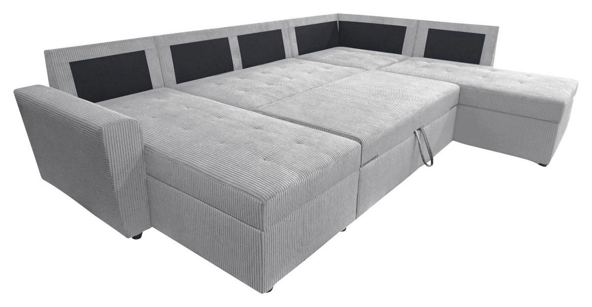 WOHNLANDSCHAFT in Cord Hellgrau  - Hellgrau/Schwarz, Design, Kunststoff/Textil (155/297/212cm) - MID.YOU