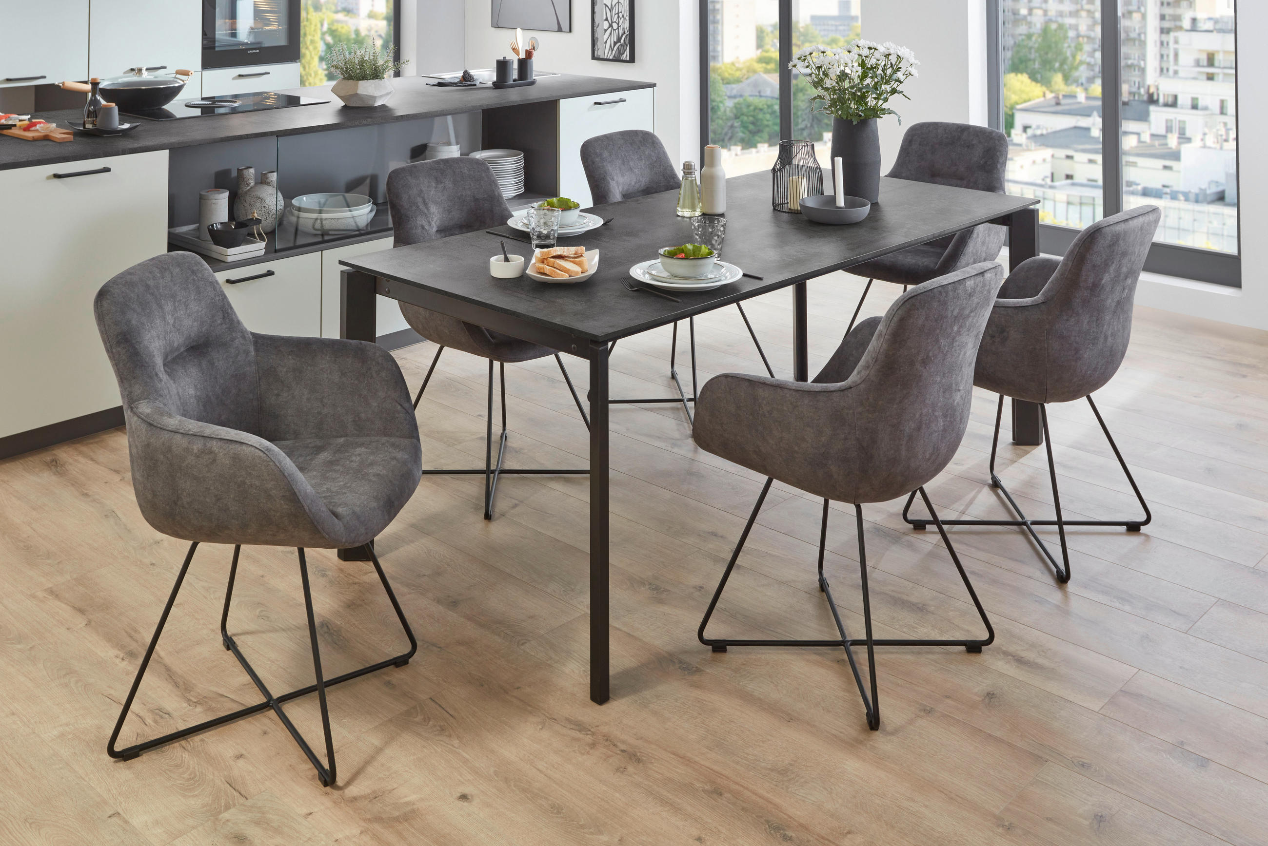 ESSTISCH Schwarz rechteckig  ausziehbar, in verschiedenen Holzdekoren erhältlich  - Schwarz, Basics, Holzwerkstoff/Metall (180-280/95/76cm) - Celina Home
