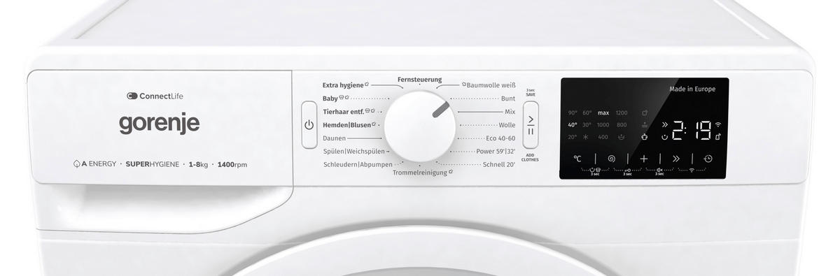 WASCHMASCHINE WPNEI84A1DTS   - Weiß, Basics, Glas/Kunststoff (60/85/54,5cm) - Gorenje
