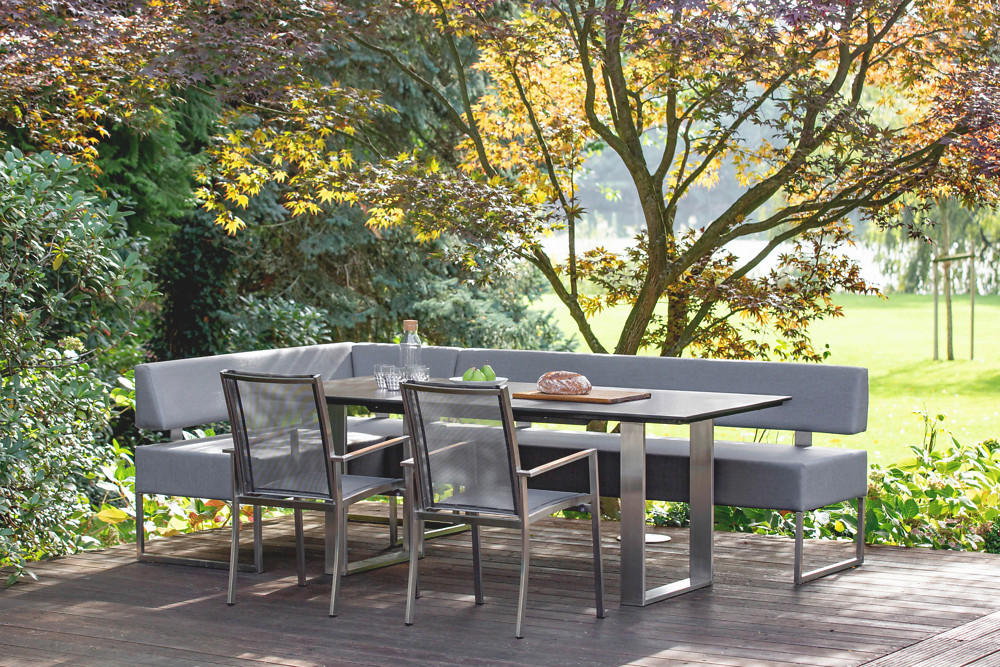 GARTENTISCH Kunststoff Edelstahlfarben, Grau rechteckig  - Edelstahlfarben/Grau, Design, Kunststoff/Metall (160/95/76cm)