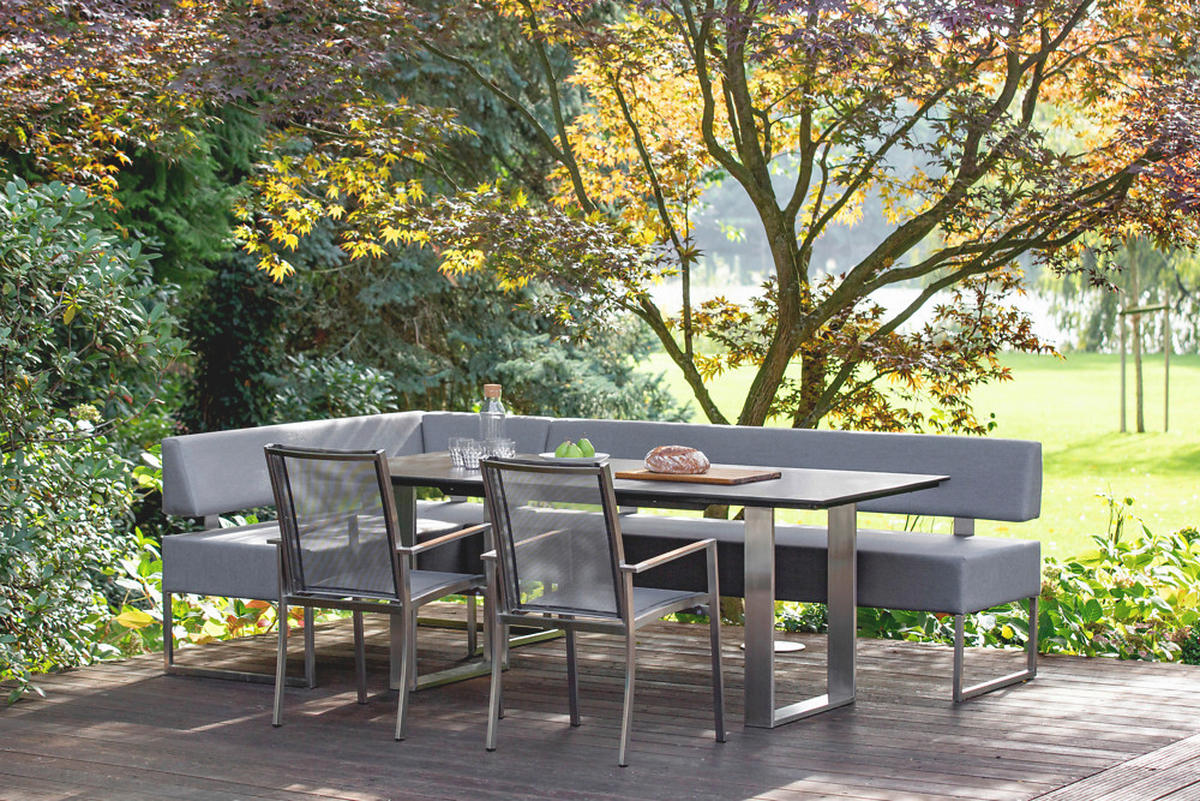 GARTENTISCH Kunststoff Edelstahlfarben, Grau rechteckig  - Edelstahlfarben/Grau, Design, Kunststoff/Metall (160/95/76cm)