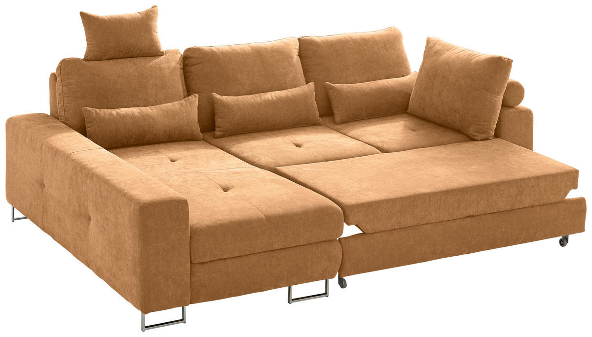 SEDEŽNA GARNITURA, gladka tkanina oranžna  - oranžna, Design, kovina/tekstil (188/260cm) - Hom`in