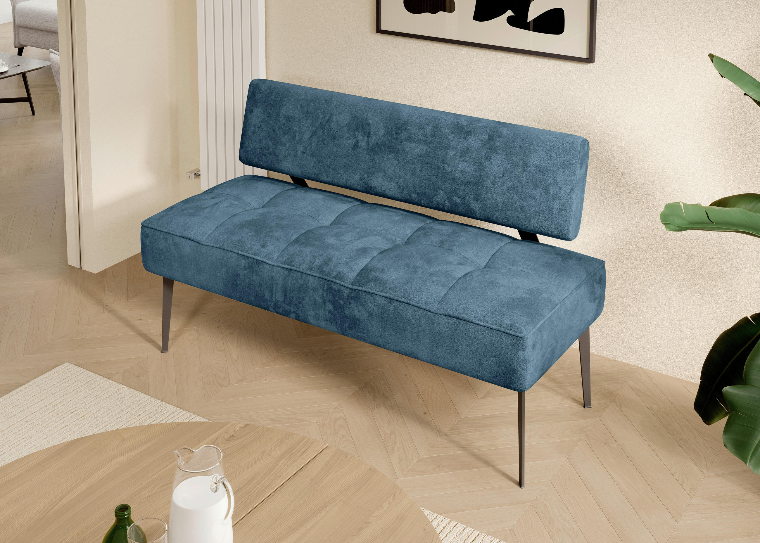 SITZBANK 162/90/65 cm Webstoff Petrol Metall  - Petrol/Schwarz, MODERN, Textil/Metall (162/90/65cm) - Welnova