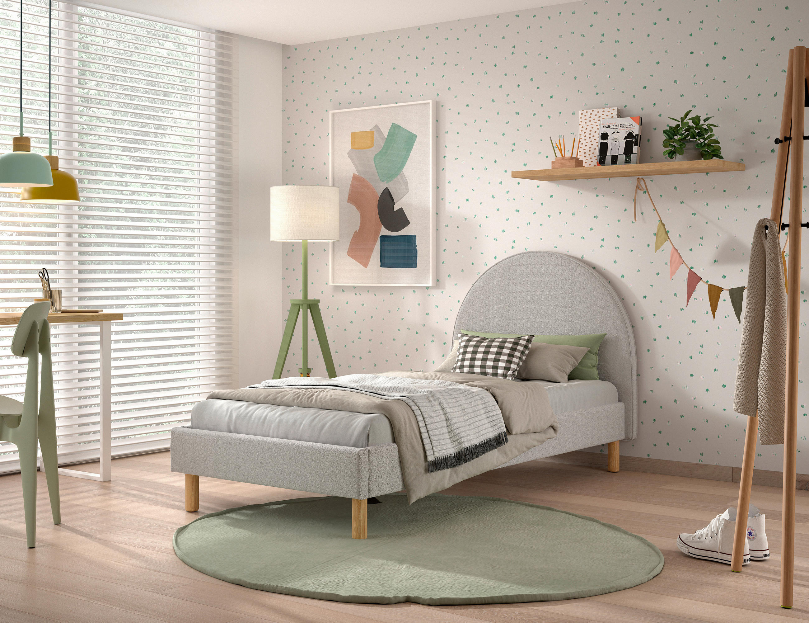KINDER-/JUNIORBETT - Naturfarben/Grau, ROMANTIK / LANDHAUS, Holz/Textil (90/200cm) - MID.YOU