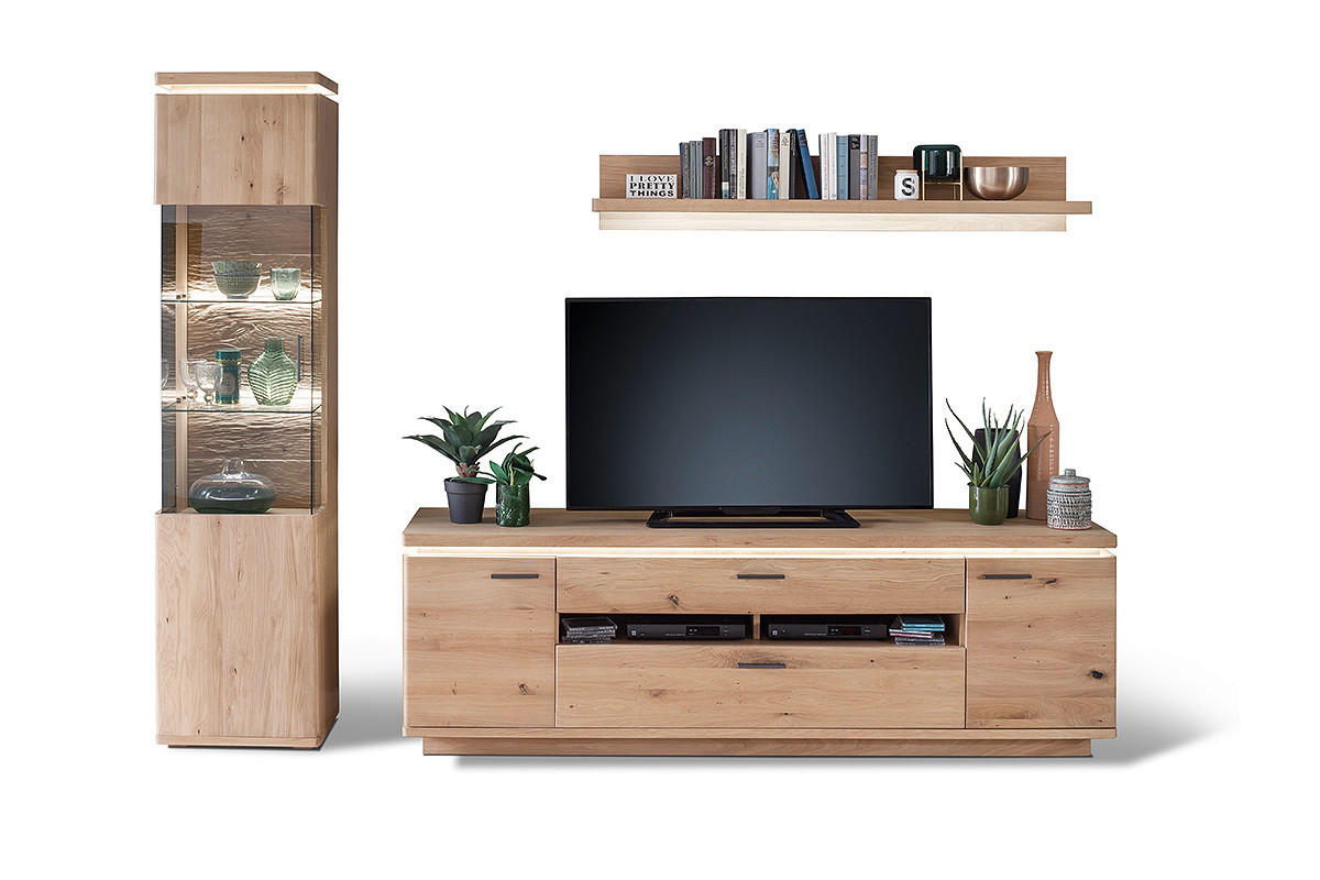 WOHNWAND Barcelona  in Eichefarben  280/204/50 cm  - Eichefarben/Grau, Design, Glas/Holz (280/204/50cm) - Livetastic
