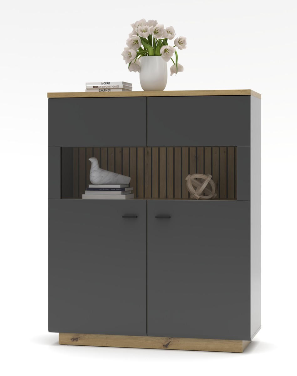 Mid.you Highboard Graphit, Eiche Artisan 110x137x40 cm