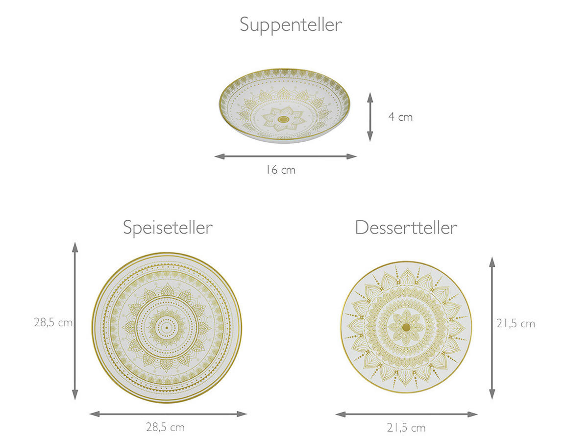 JÍDELNÍ SOUPRAVA, kamenina - bílá/barvy zlata, keramika (31,5/31,5/37cm) - Creatable