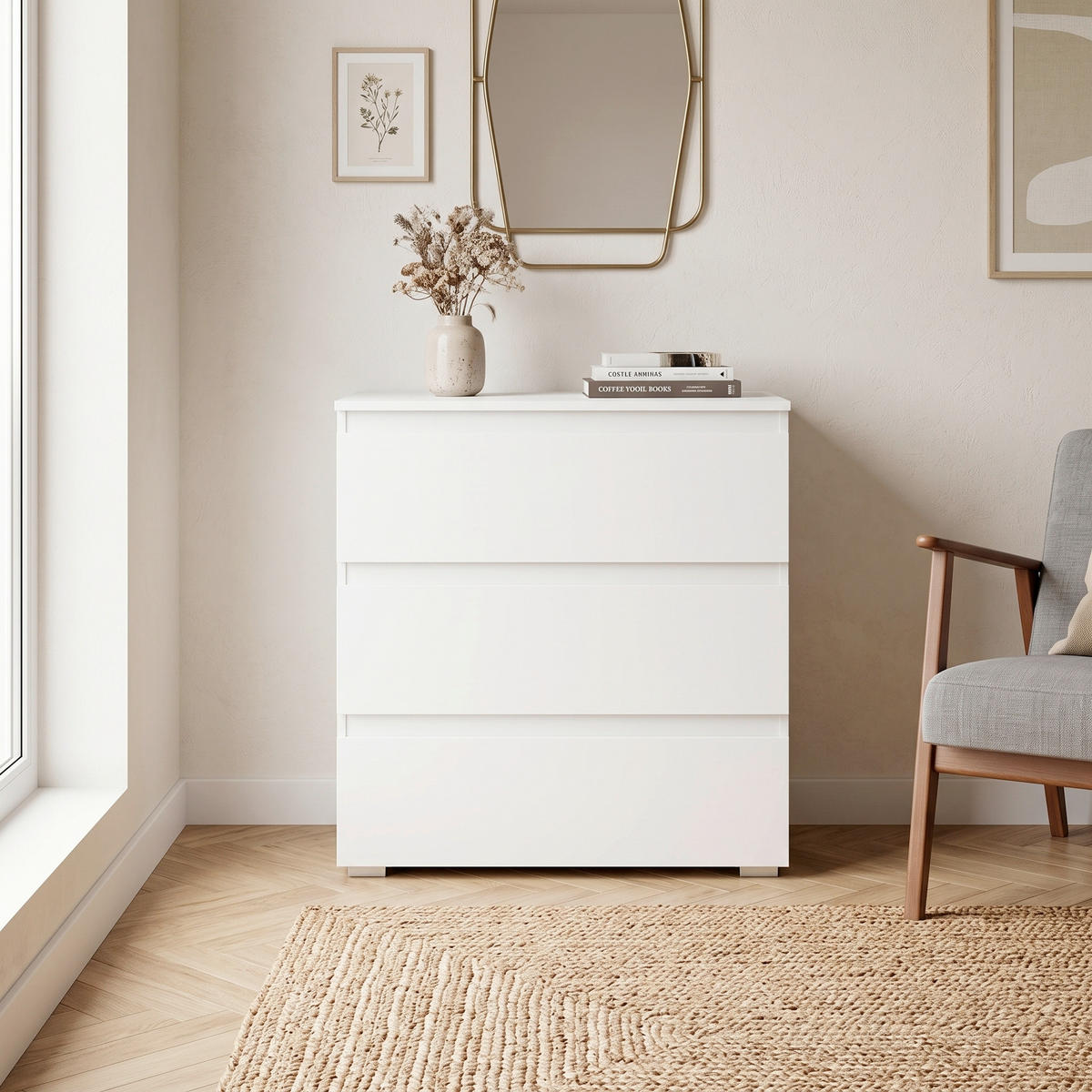 KOMMODE , 80/80/45 cm, 3 Schublade(n)  - Weiß, KONVENTIONELL, Holzwerkstoff (80/80/45cm) - Livetastic