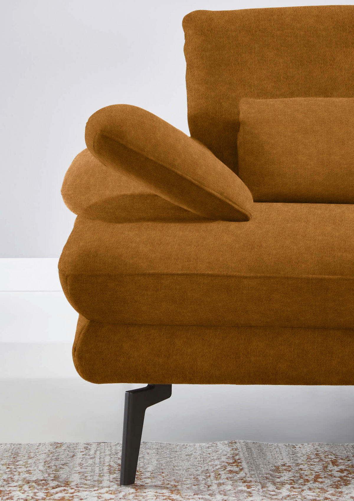 ECKSOFA in Velours Cognac  - Cognac/Schwarz, Design, Textil/Metall (310/180cm) - Dieter Knoll