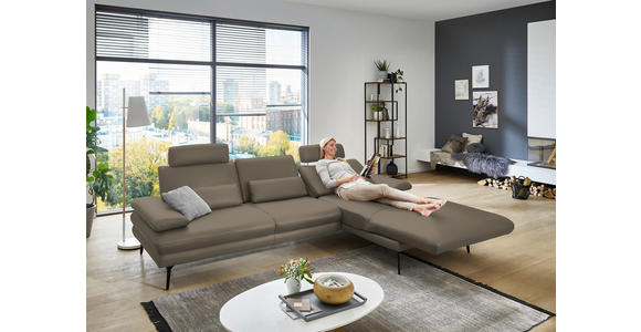 ECKSOFA in Echtleder Greige 310/180 cm - Greige/Schwarz, Design, Leder/Metall (310/180cm) - Dieter Knoll
