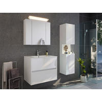 OMARA Z OGLEDALOM 70/62/17 cm  - bela/visoki sijaj, Moderno, steklo/leseni material (70/62/17cm) - MID.YOU