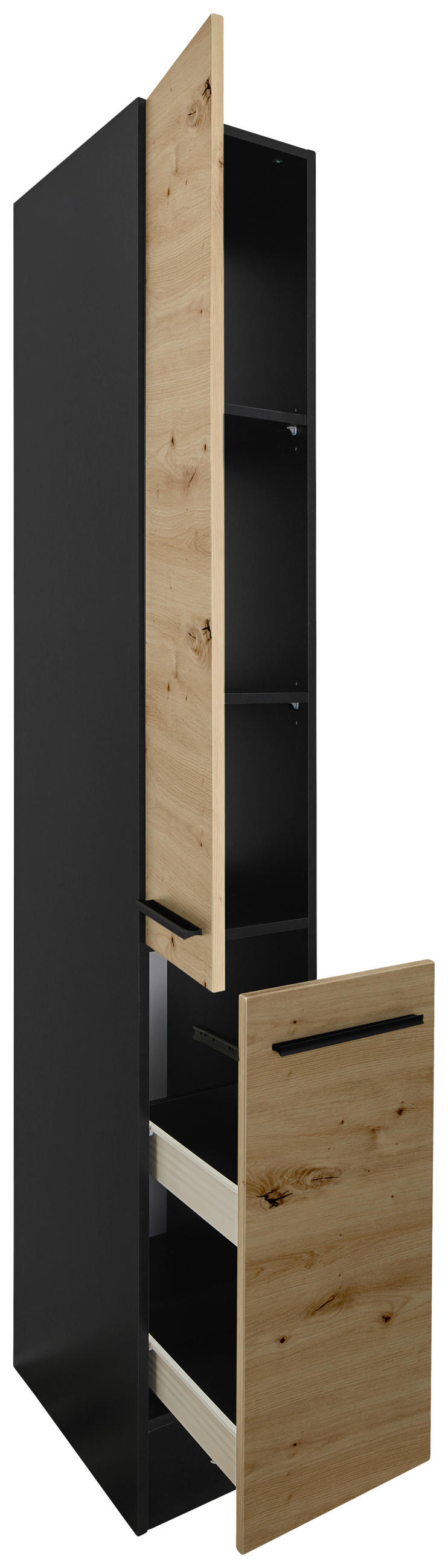 APOTHEKERSCHRANK 30/211/57 cm  in Anthrazit, Eiche Artisan  - Anthrazit/Schwarz, Lifestyle, Holzwerkstoff/Kunststoff (30/211/57cm) - MID.YOU