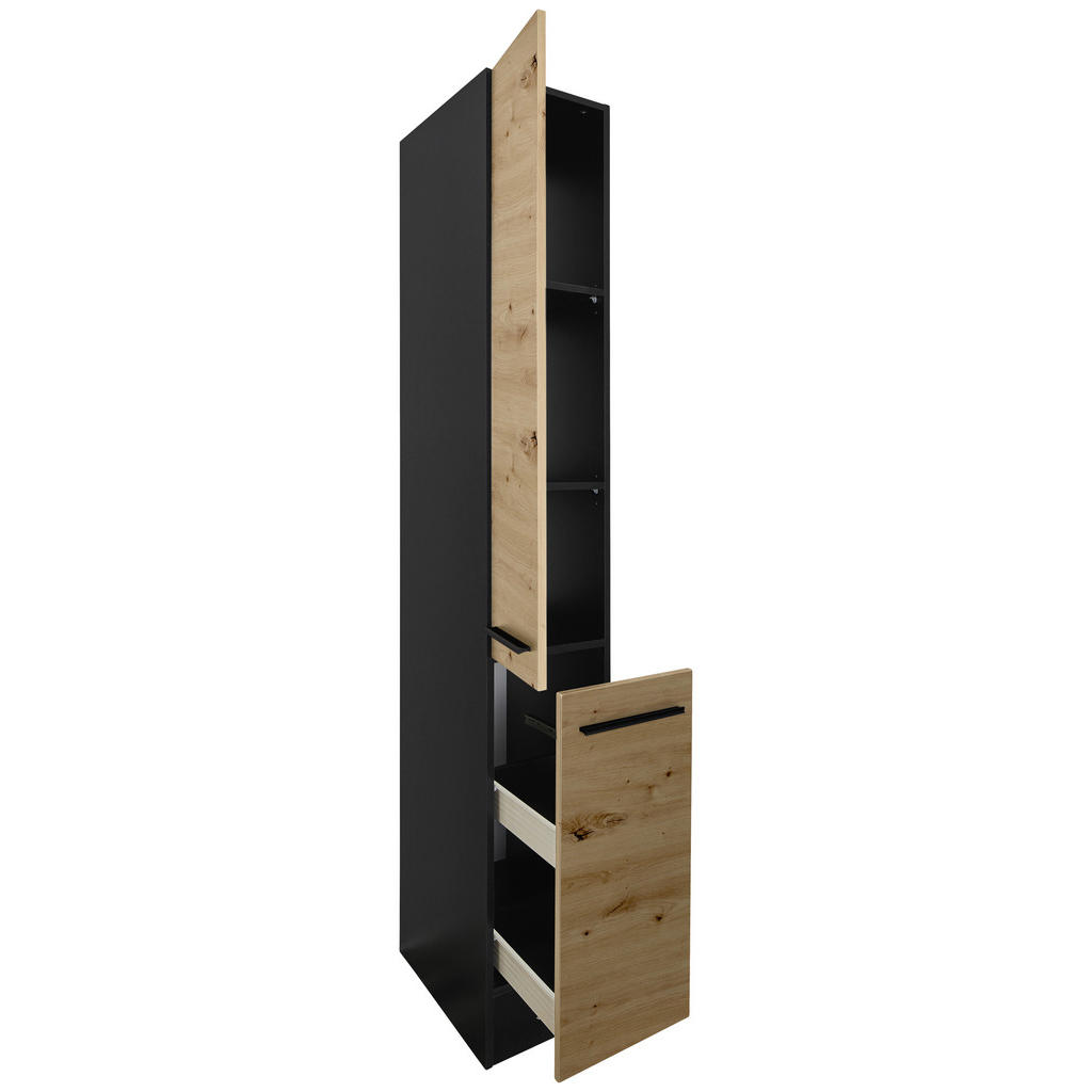 Thumbnail - Mid.you Apothekerschrank, Anthrazit, Eiche Artisan, Holzwerkstoff, 2 Fächer, 30x211x57 cm, Küchen, Küchenmöbel, Küchensc...