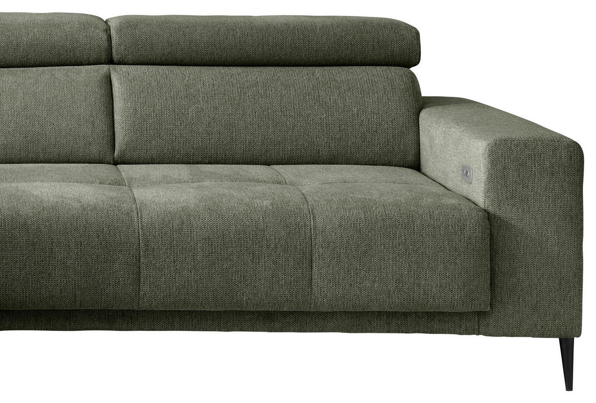 ECKSOFA Chenille Dunkelgrün  - Dunkelgrün/Schwarz, Konventionell, Textil/Metall (225/305cm) - Livetastic
