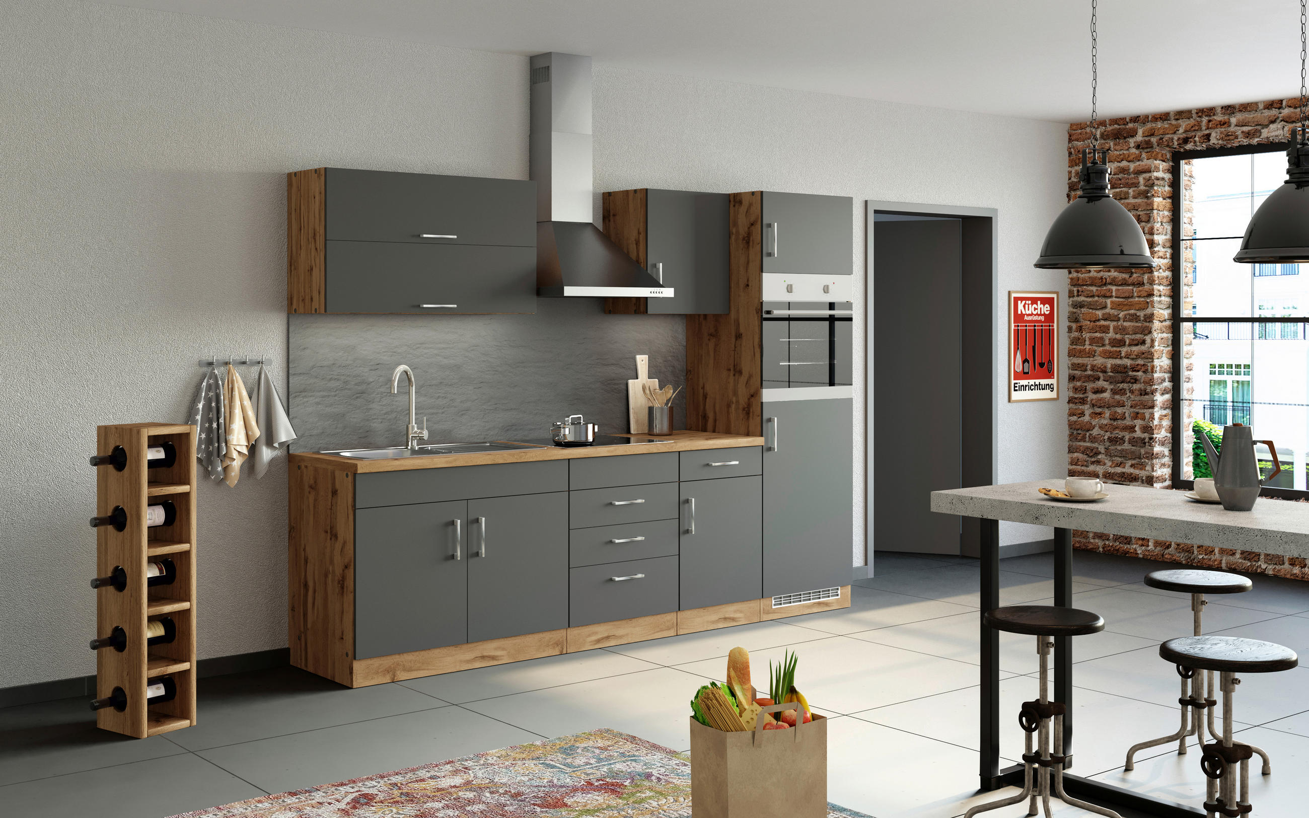 MODULKÖK UTAN VITVAROR   i antracit  - antracit/ekfärgad, Modern, trämaterial (270/200/60cm) - Held