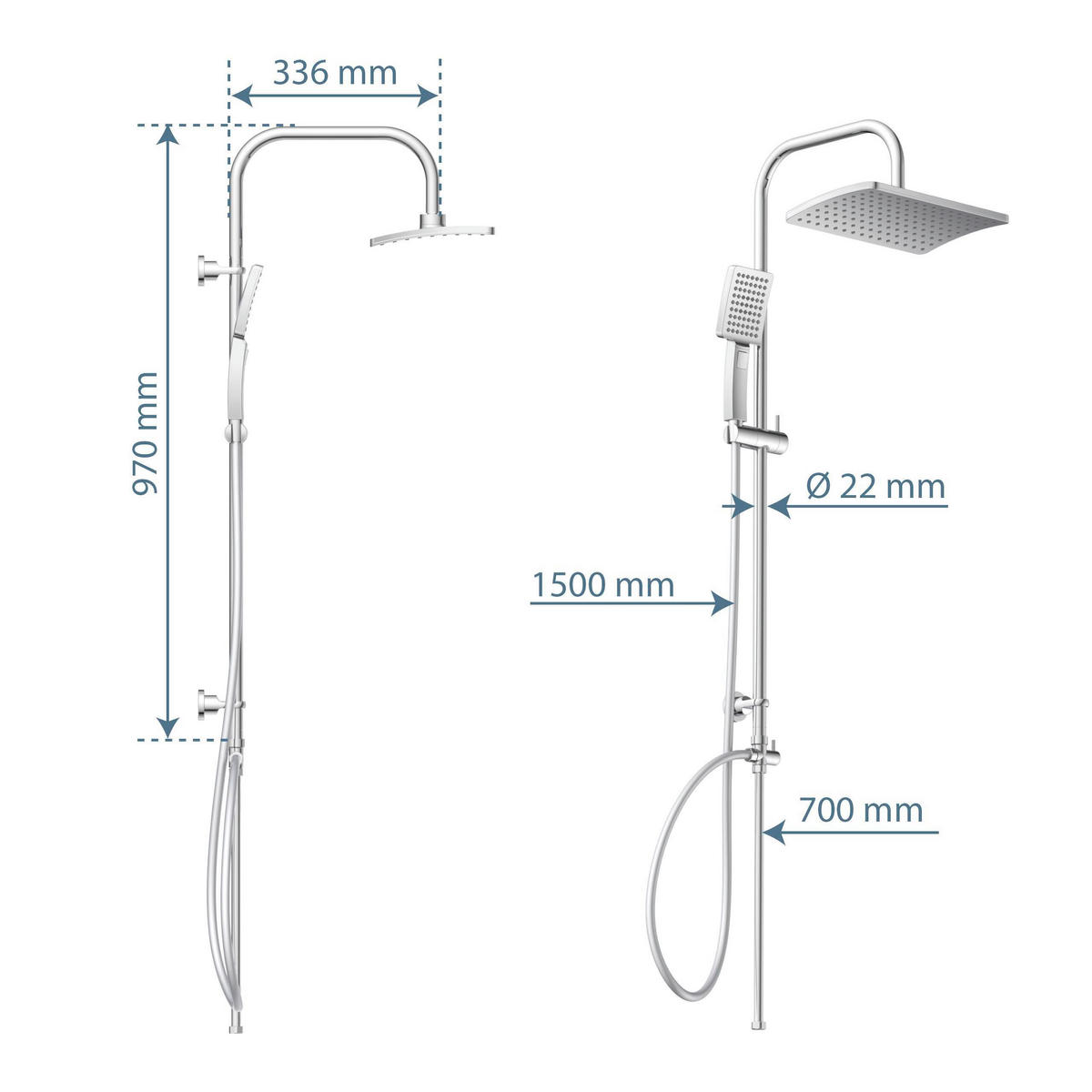 ÜBERKOPFBRAUSESET  - Chromfarben/Silberfarben, Basics, Kunststoff/Metall (32/97/54cm) - Schütte