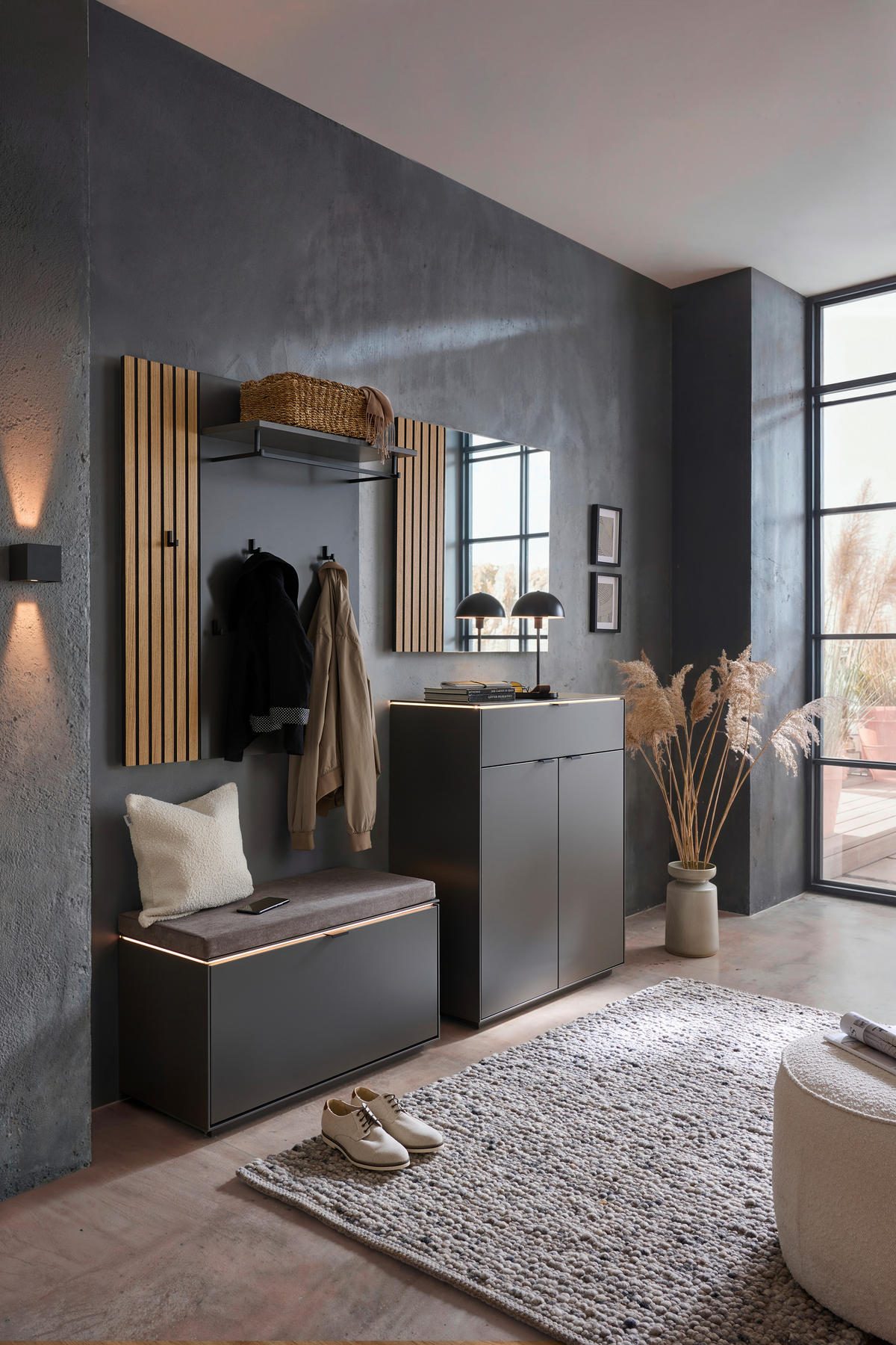 GARDEROBE 4-teilig  in 171/200/40 cm  - Eichefarben/Anthrazit, Design, Glas/Holz (171/200/40cm) - Dieter Knoll