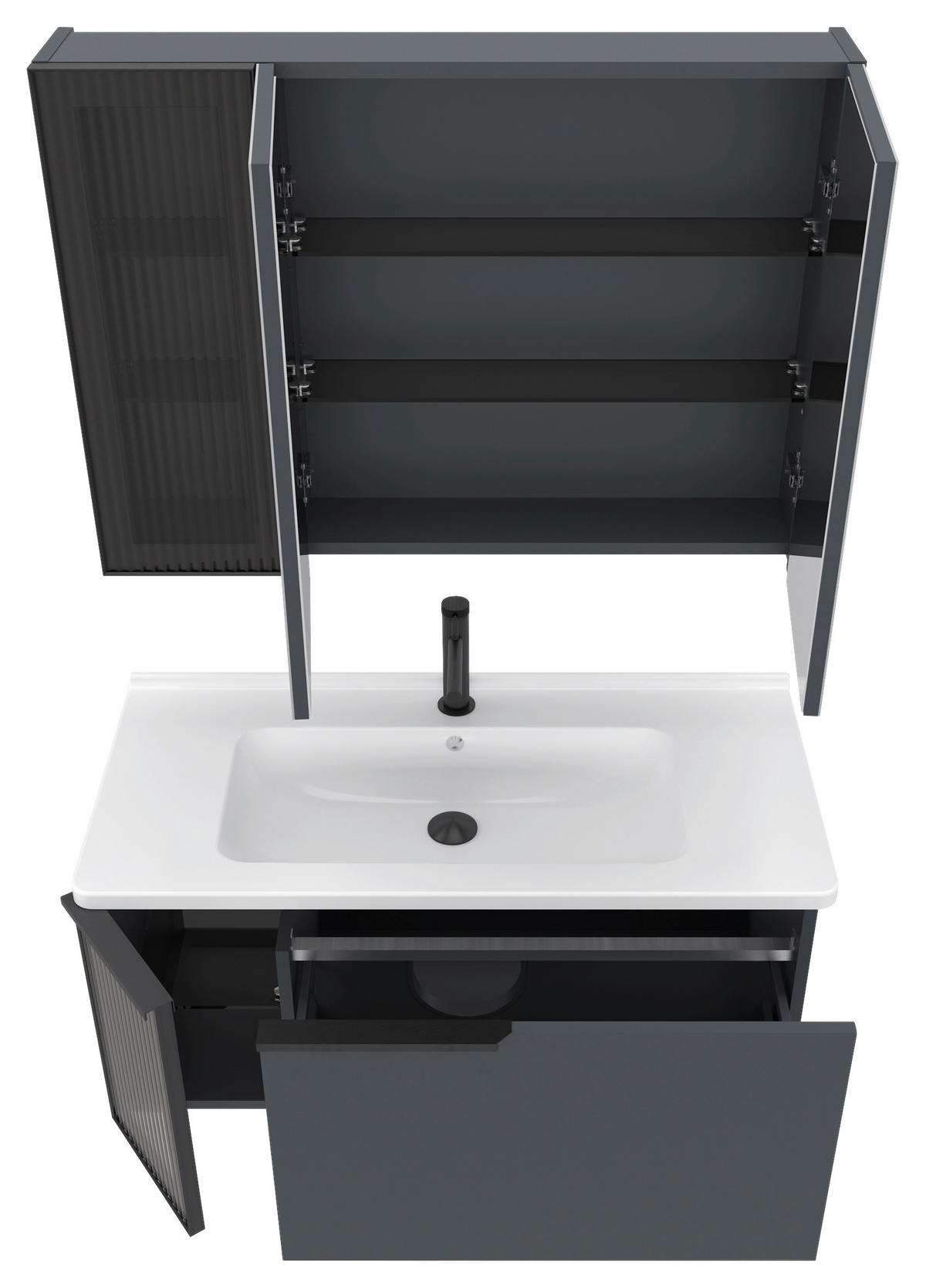 BADEZIMMER 3-teilig  in  - Weiß Hochglanz/Anthrazit, MODERN, Glas/Keramik (100/114/45cm) - MID.YOU