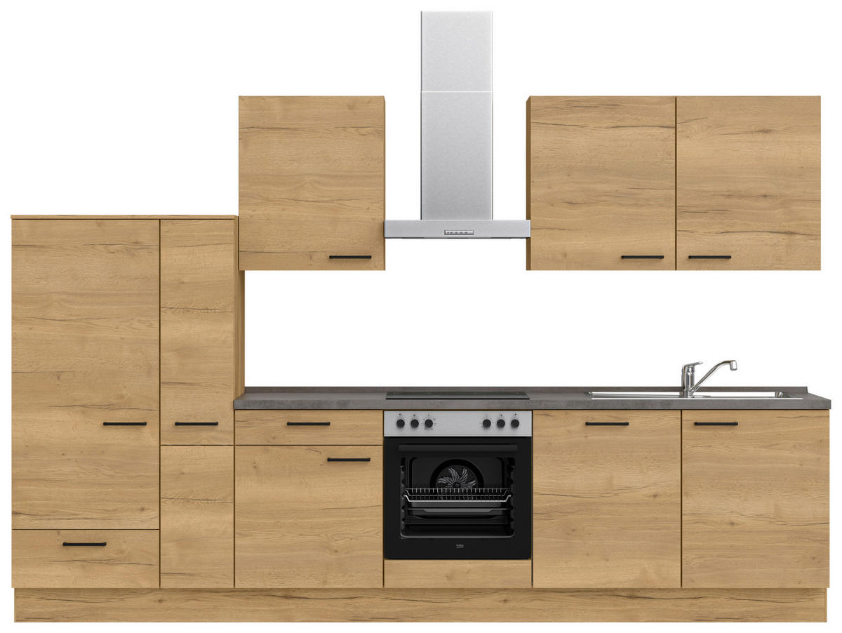 KÜCHENLEERBLOCK 330 cm   in Eichefarben, Schieferfarben  - Schieferfarben/Eichefarben, MODERN, Holzwerkstoff/Metall (330cm) - Nobilia