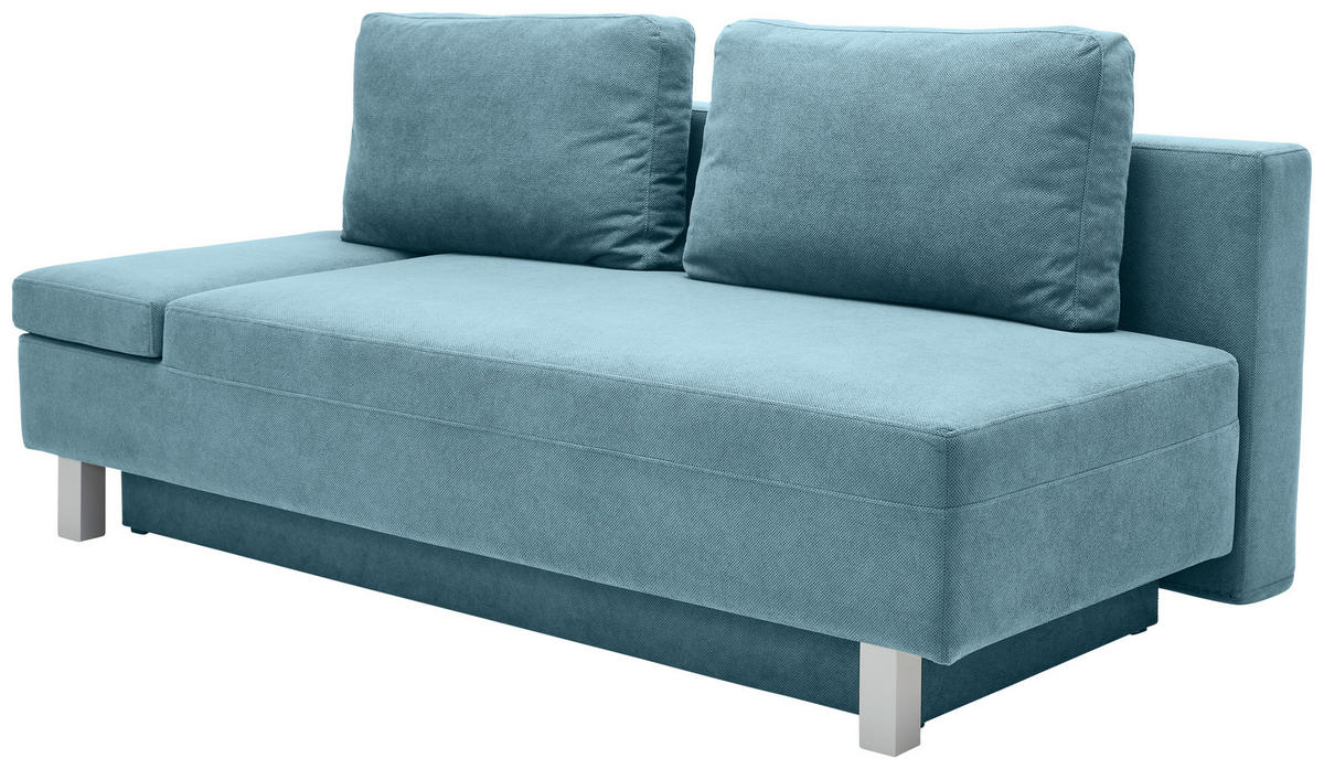SCHLAFSOFA  mit Stoffauswahl, Schlafen auf Sitzhöhe, Armteil links Flachgewebe Blau  - Chromfarben/Blau, Design, Holz/Textil (205/77-93/99cm) - Novel