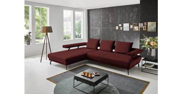 ECKSOFA in Echtleder Brombeere 224/305 cm - Brombeere/Schwarz, Design, Leder/Metall (224/305cm) - Dieter Knoll