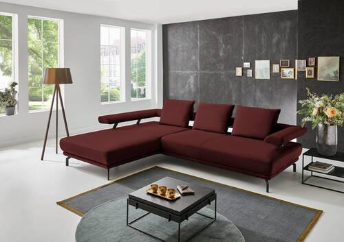 ECKSOFA in Echtleder Brombeere  - Brombeere/Schwarz, Design, Leder/Metall (224/305cm) - Dieter Knoll