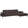 ECKSOFA in Flachgewebe Dunkelbraun  - Dunkelbraun/Schwarz, Natur, Holz/Textil (314/176cm) - Valnatura