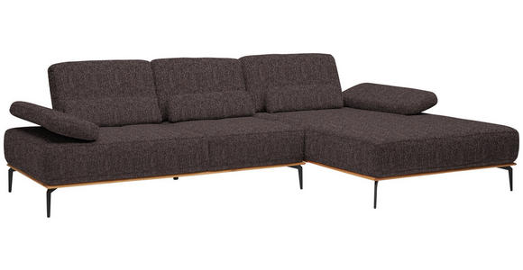 ECKSOFA in Flachgewebe Dunkelbraun  - Dunkelbraun/Schwarz, Natur, Holz/Textil (314/176cm) - Valnatura