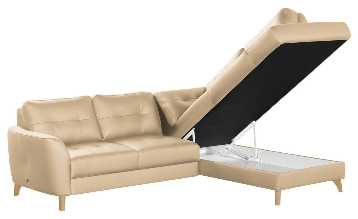 ECKSOFA in Lederlook Echtleder Beige  - Beige/Buchefarben, Design, Leder/Holz (236/190cm) - Livetastic