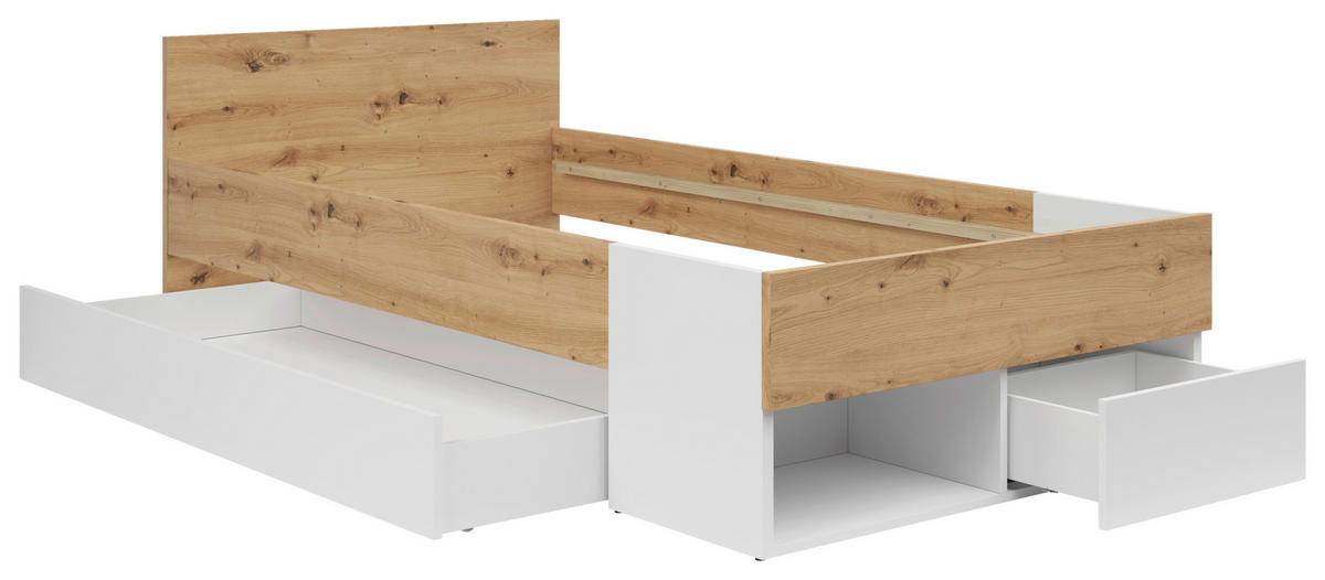 POSTEĽ 100/200 cm,  - biela/dub artisan, Konventionell, kompozitné drevo (100/200cm) - Xora