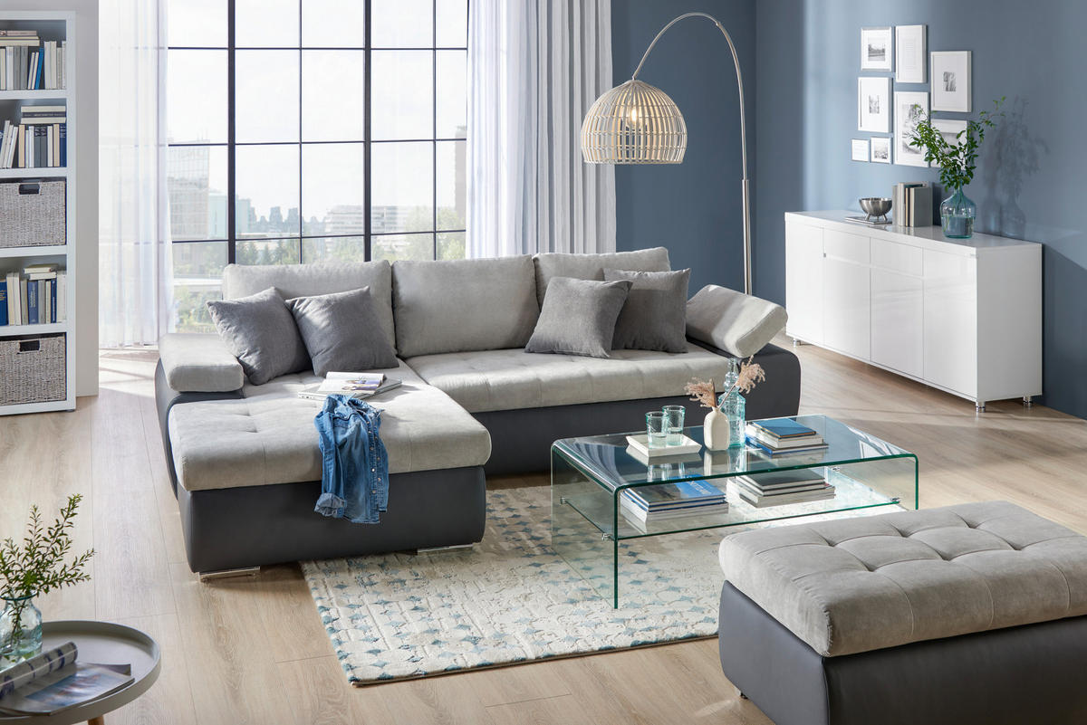 ECKSOFA in Flachgewebe Hellgrau, Dunkelgrau  - Dunkelgrau/Hellgrau, Design, Kunststoff/Textil (175/271cm) - Xora