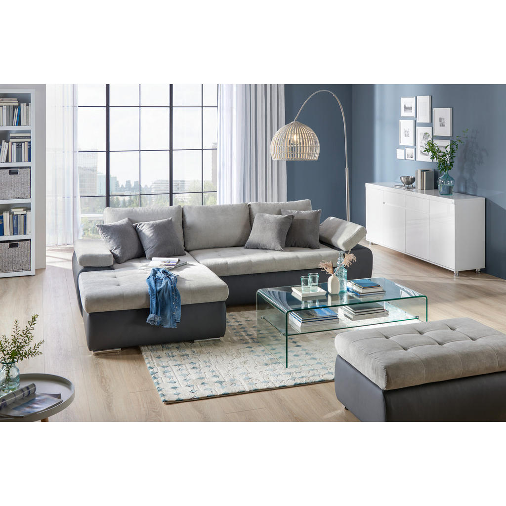 Thumbnail - Livetastic Ecksofa, Hellgrau, Dunkelgrau, Textil, 3-Sitzer, Ottomane links, L-Form, 271x175 cm, Made in Europe, seitenve...
