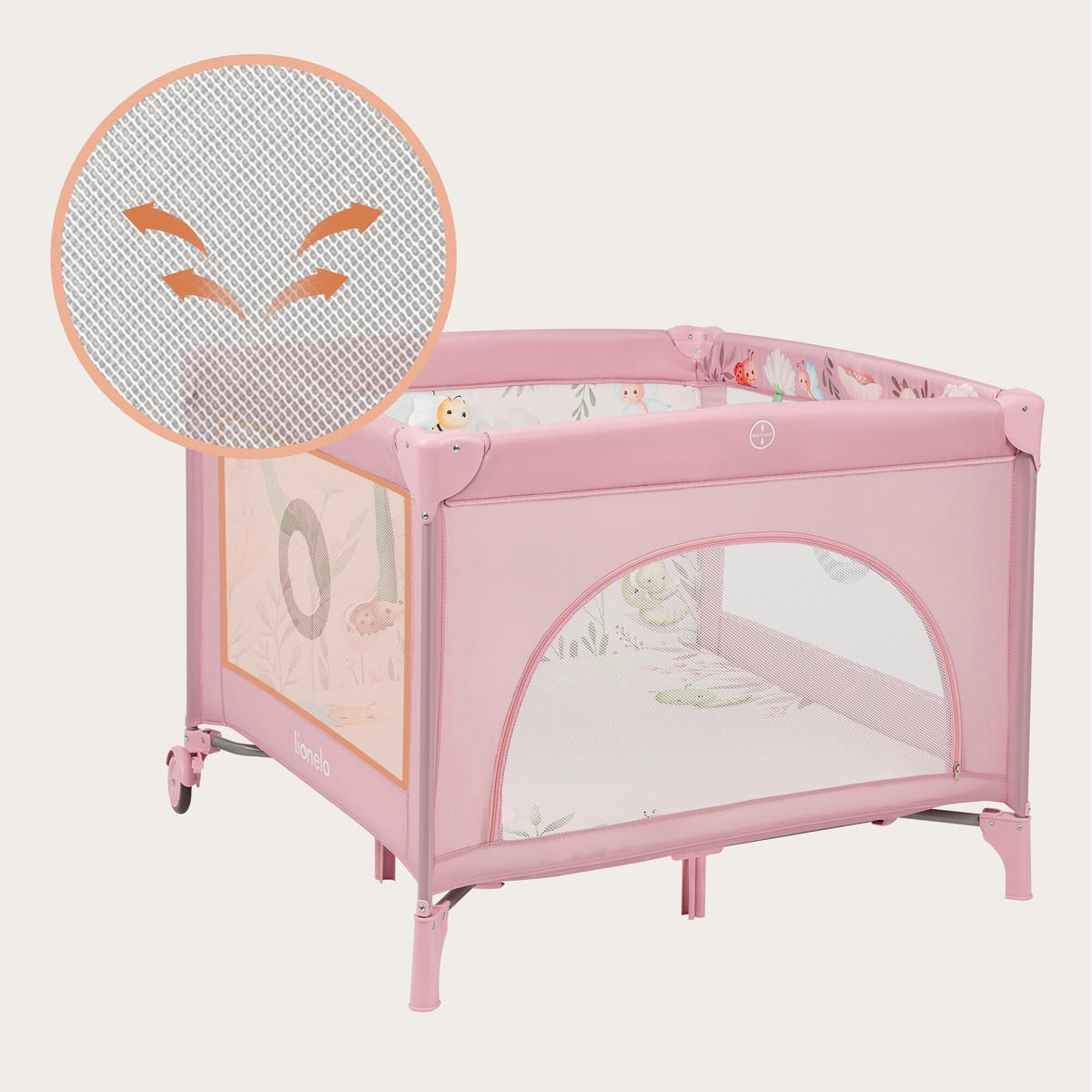 LAUFGITTER Mille Plus  100/100/77 cm  - Rosa, Basics, Textil (100/100/77cm) - Lionelo