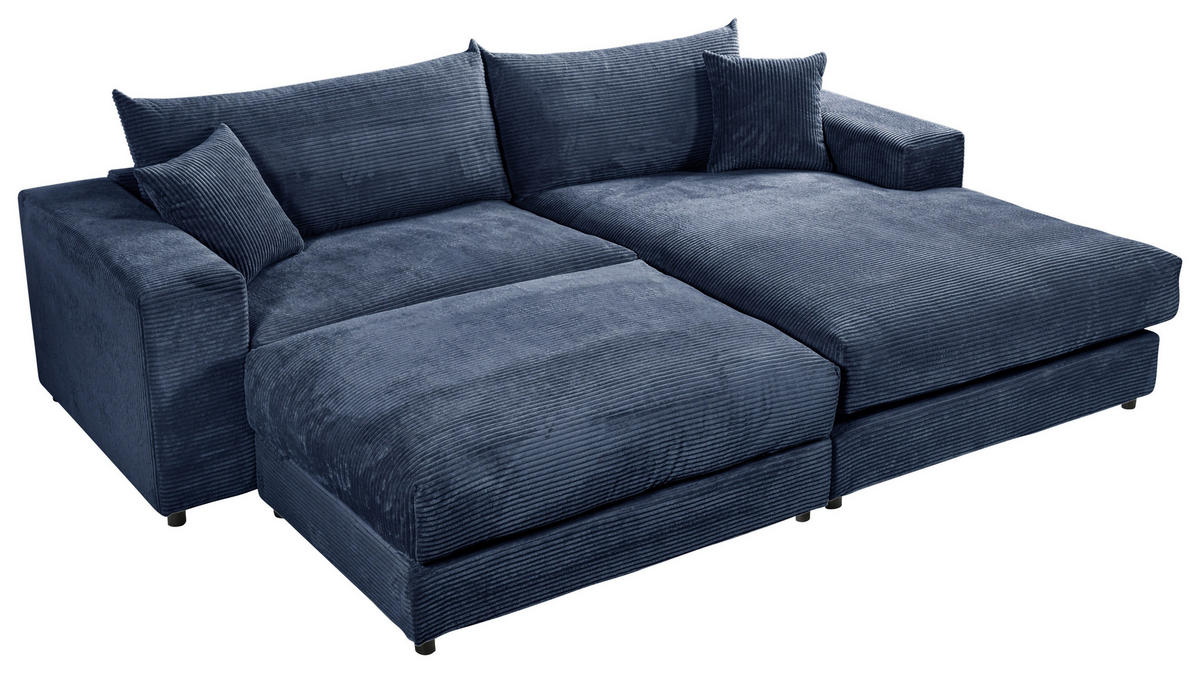 ECKSOFA  Cord, Velours Blau  - Blau/Schwarz, Basics, Kunststoff/Textil (265/180cm) - Livetastic