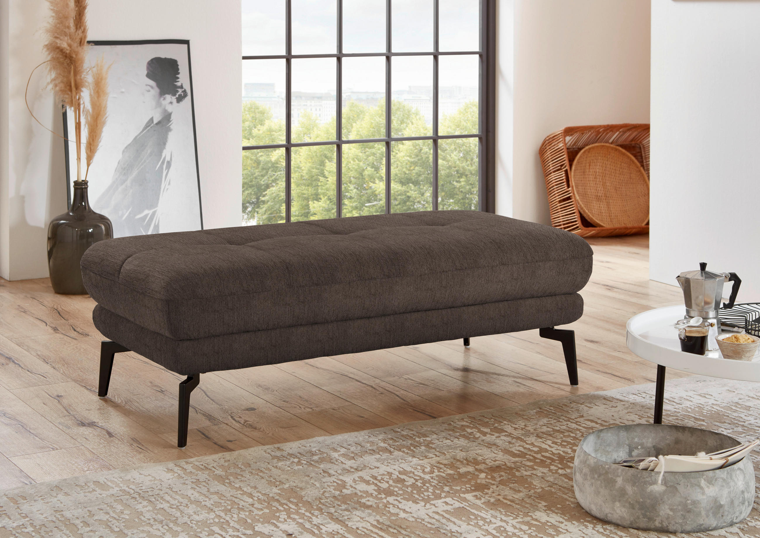 HOCKER in Textil Braun  - Schwarz/Braun, Design, Textil/Metall (132/45/68cm) - Beldomo Style
