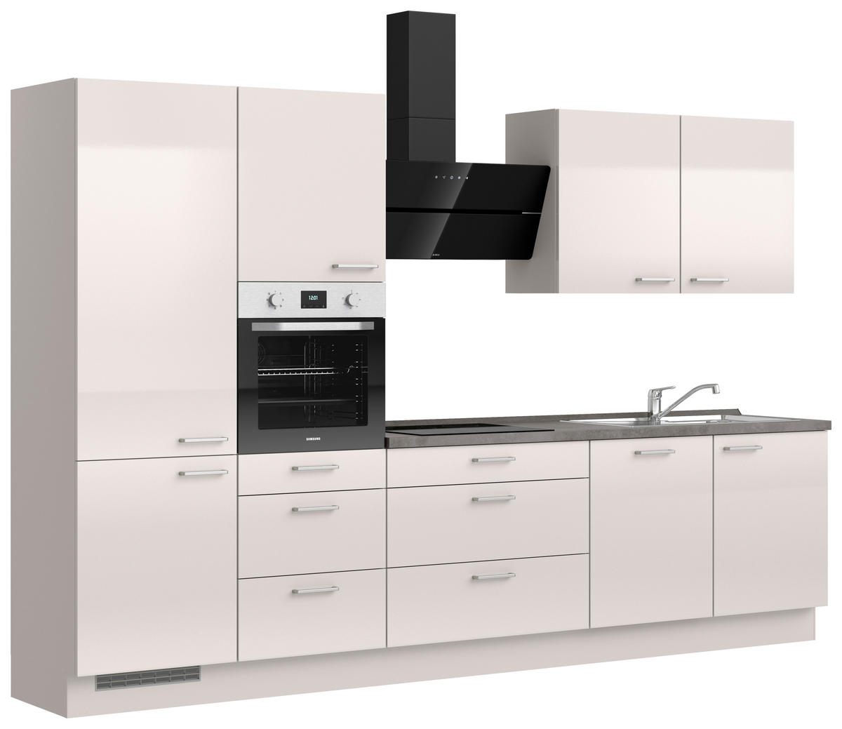 KÜCHENBLOCK Flash 330 cm  in Schieferfarben, Hellgrau  - Schieferfarben/Edelstahlfarben, MODERN, Holzwerkstoff/Metall (330cm) - Nobilia