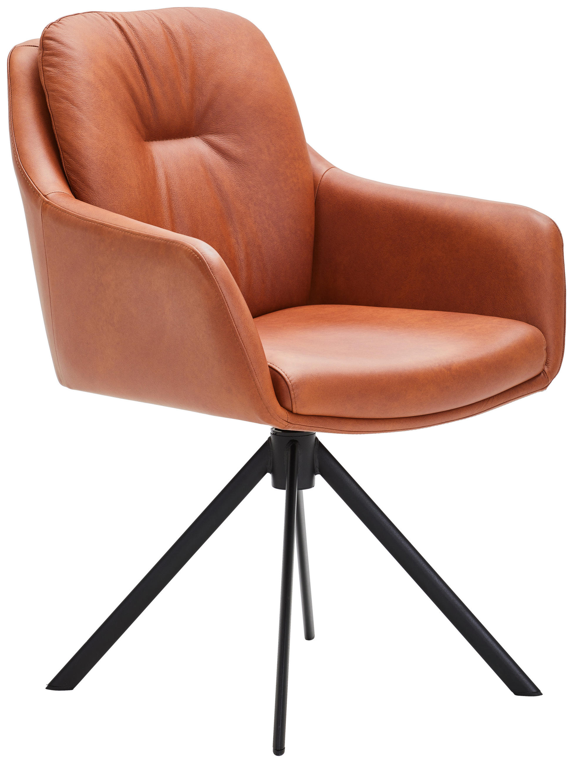 ARMLEHNSTUHL  in Eisen Echtleder pigmentiert  - Cognac/Schwarz, Design, Leder/Metall (62/90/65cm) - Waldwelt