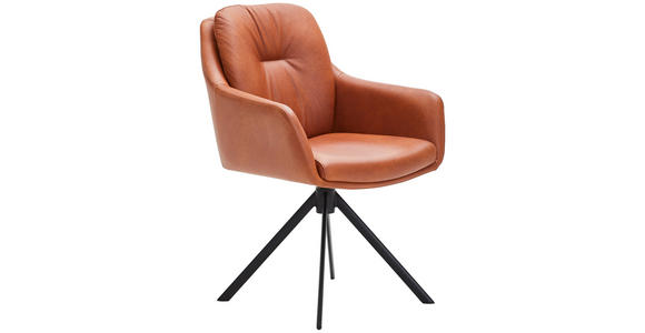 ARMLEHNSTUHL  in Eisen Echtleder pigmentiert  - Cognac/Schwarz, Design, Leder/Metall (62/90/65cm) - Waldwelt