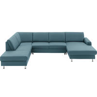 WOHNLANDSCHAFT in Echtleder Blau  - Blau/Alufarben, Design, Leder/Metall (233/339/165cm) - Beldomo Premium